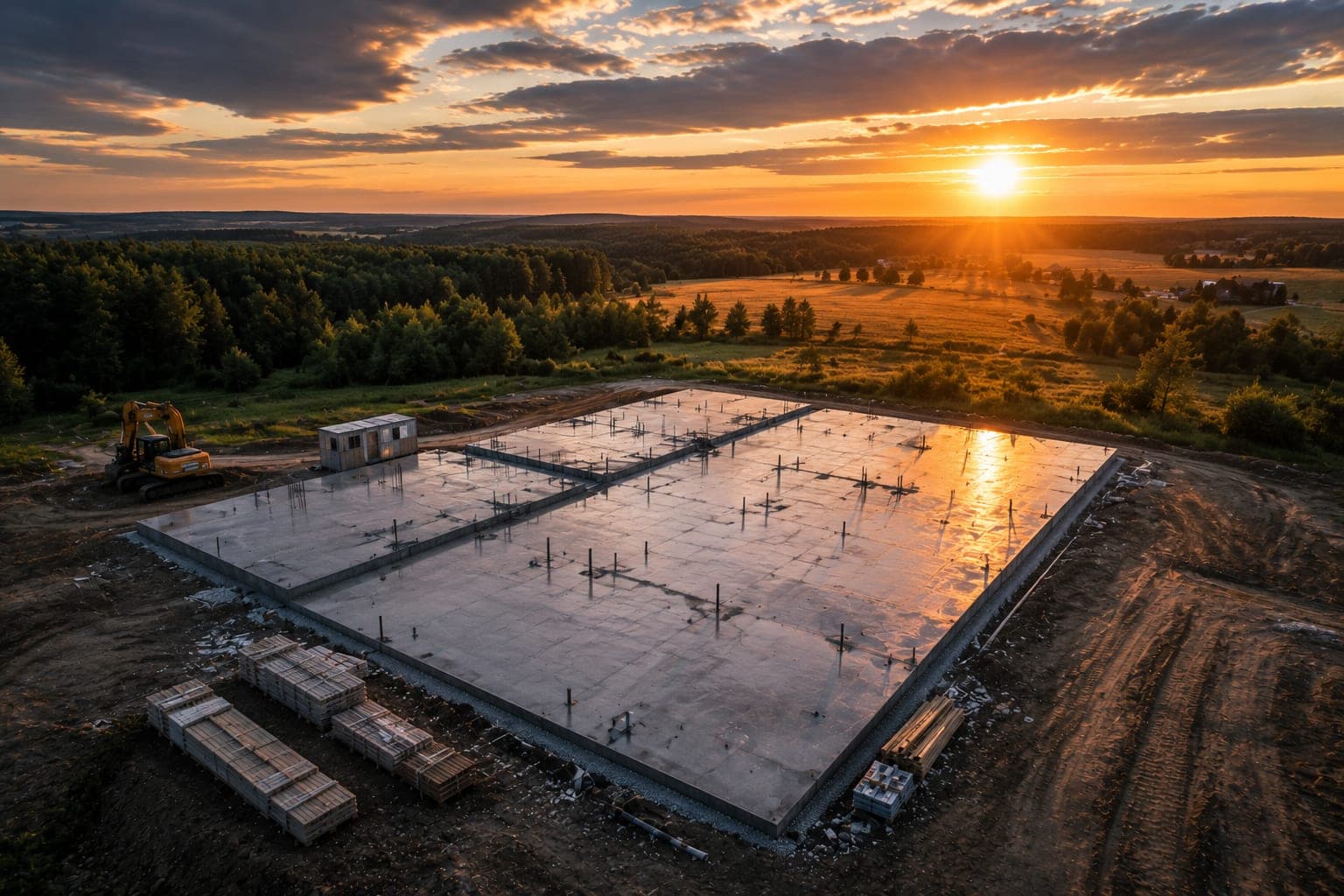 Строительная площадка фундамента, аэросъёмка